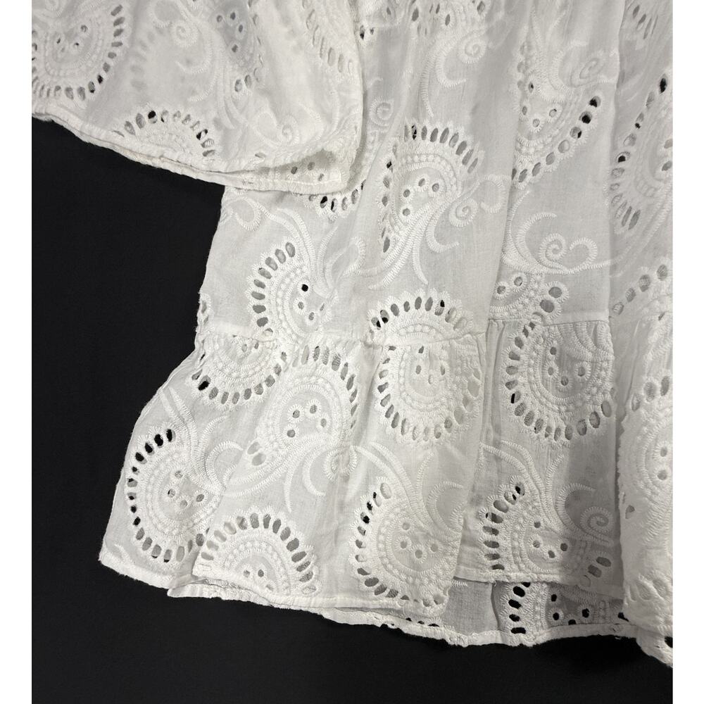 MALYNA White Lace Eyelet Tiered Flower V Neck Loose Short Dress Sz XL 10% cotton - Picture 4 of 14